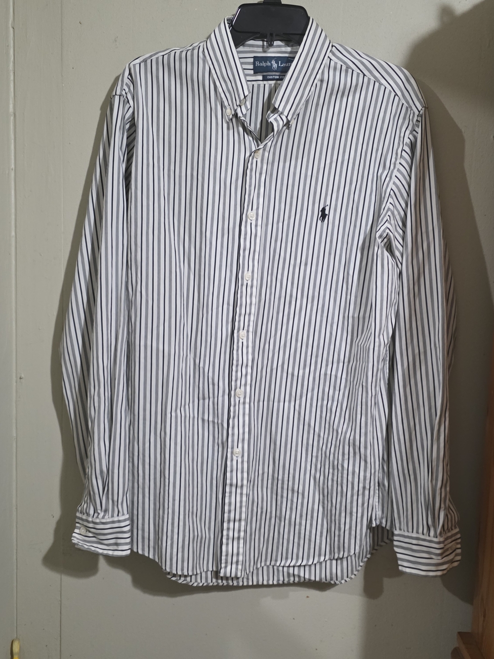 Ralph Lauren White Button-Down Shirt with Navy Stripes Used Size L